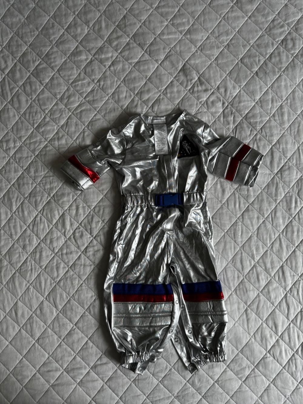 Pottery Barn Kids Silver Rocket Jumpsuit with Navy & Gold Patch